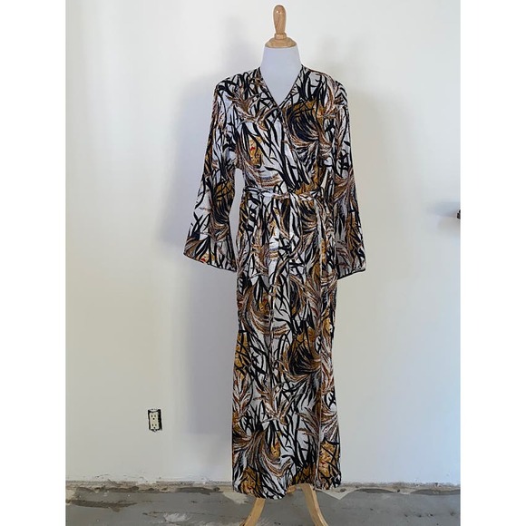 Vintage Mary Mcfadden 1980s Printed Robe Lion Jungle Print One Size - Picture 1 of 7